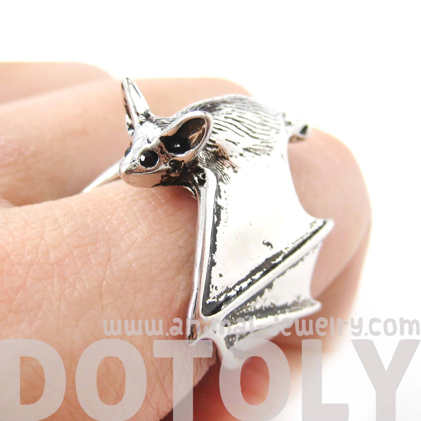 3D Bat Animal Wrap Ring in Shiny Silver: Sizes 5 to 10 Available | Animal Jewelry